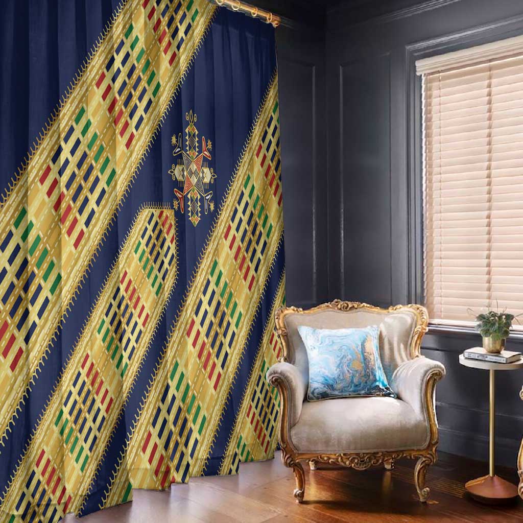 Habesha Kemis Inspired Tilet Pattern Window Curtain Royal Blue - Gold