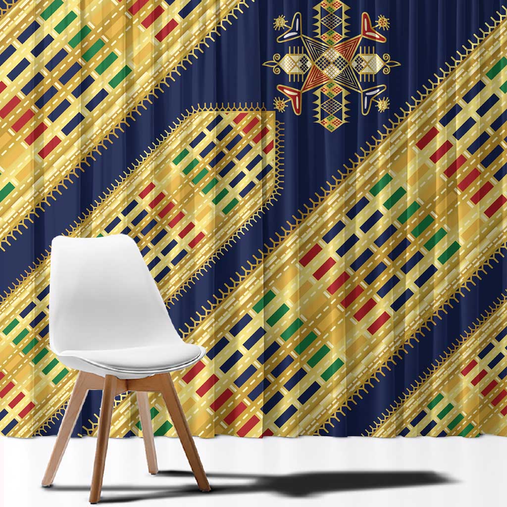 Habesha Kemis Inspired Tilet Pattern Window Curtain Royal Blue - Gold