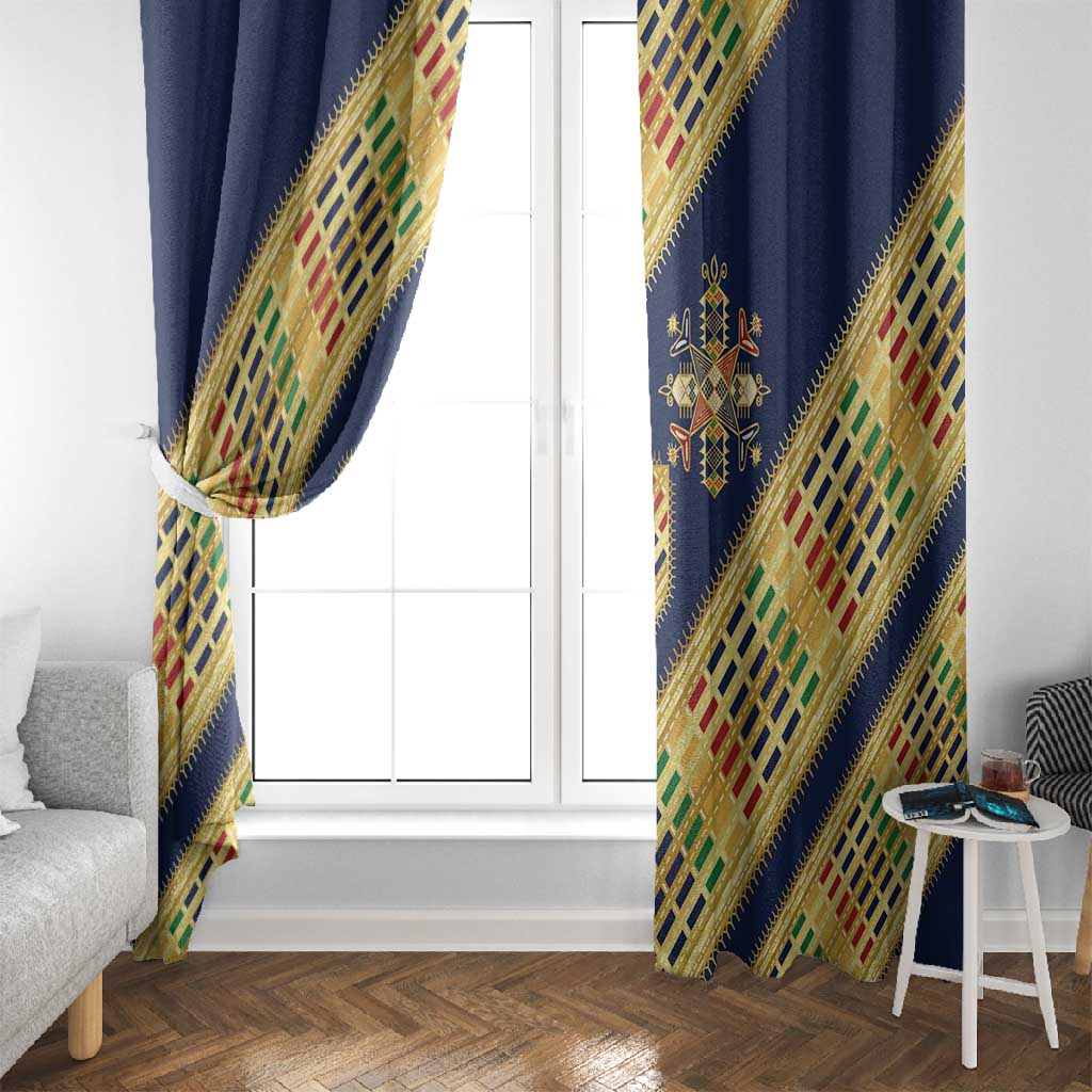 Habesha Kemis Inspired Tilet Pattern Window Curtain Royal Blue - Gold