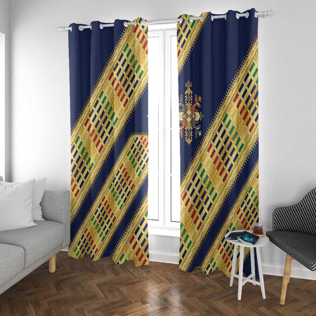 Habesha Kemis Inspired Tilet Pattern Window Curtain Royal Blue - Gold