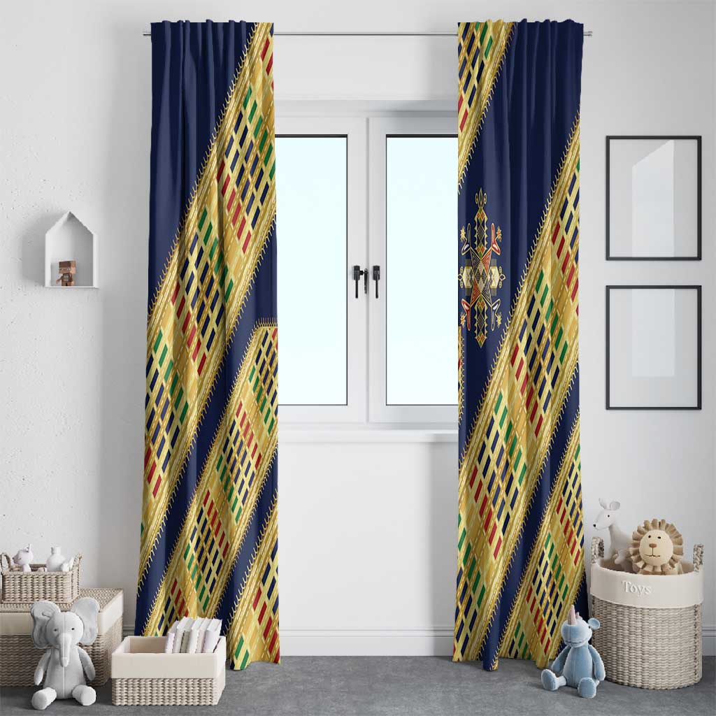 Habesha Kemis Inspired Tilet Pattern Window Curtain Royal Blue - Gold