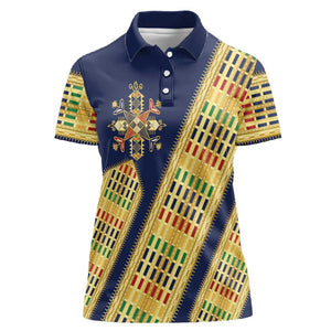 Habesha Kemis Inspired Tilet Pattern Women Polo Shirt Royal Blue - Gold