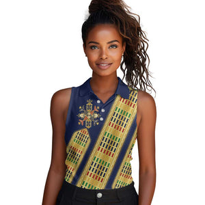 Habesha Kemis Inspired Tilet Pattern Women Sleeveless Polo Shirt Royal Blue - Gold