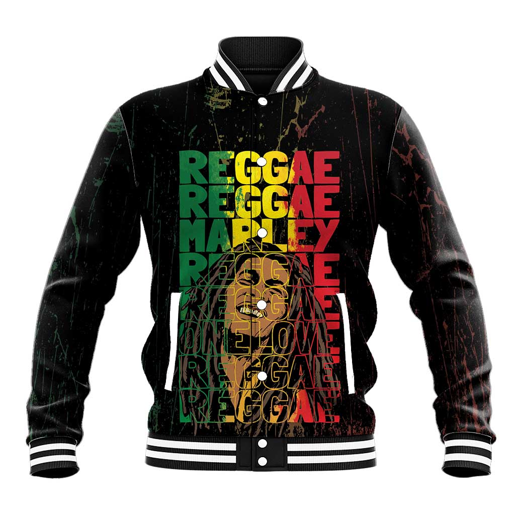 Reggae King Marley Baseball Jacket Typeset Grunge Style LT7