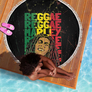 Reggae King Marley Beach Blanket Typeset Grunge Style