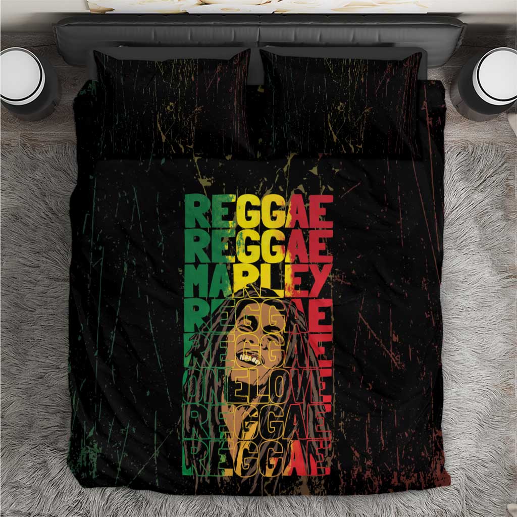 Reggae King Marley Bedding Set Typeset Grunge Style