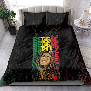 Reggae King Marley Bedding Set Typeset Grunge Style