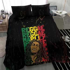 Reggae King Marley Bedding Set Typeset Grunge Style