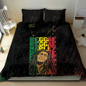 Reggae King Marley Bedding Set Typeset Grunge Style