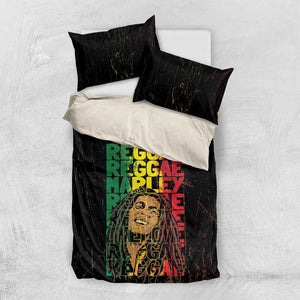 Reggae King Marley Bedding Set Typeset Grunge Style