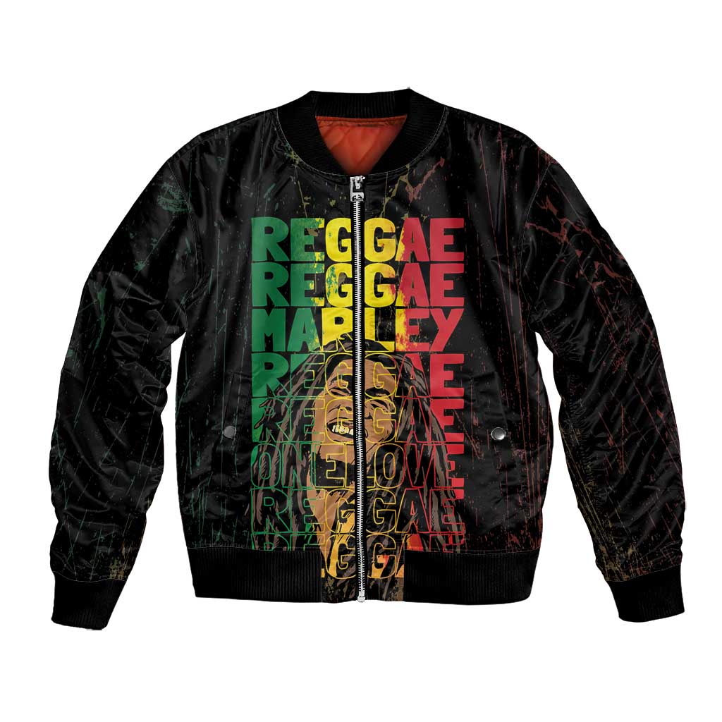 Reggae King Marley Bomber Jacket Typeset Grunge Style