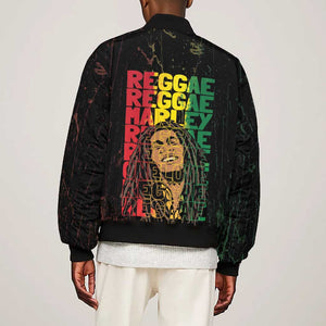 Reggae King Marley Bomber Jacket Typeset Grunge Style