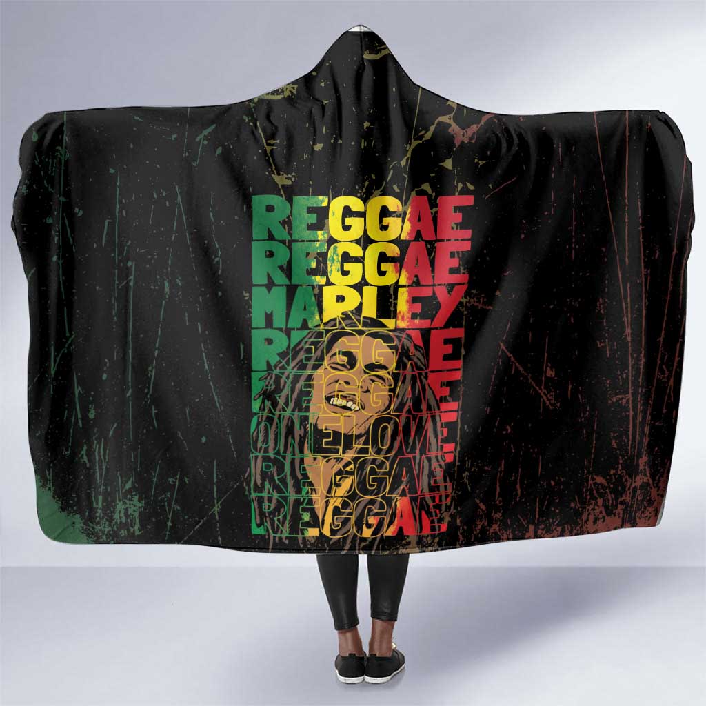 Reggae King Marley Hooded Blanket Typeset Grunge Style