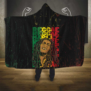 Reggae King Marley Hooded Blanket Typeset Grunge Style