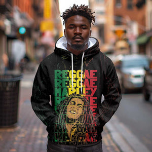 Reggae King Marley Hoodie Typeset Grunge Style