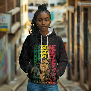 Reggae King Marley Hoodie Typeset Grunge Style