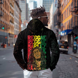 Reggae King Marley Hoodie Typeset Grunge Style