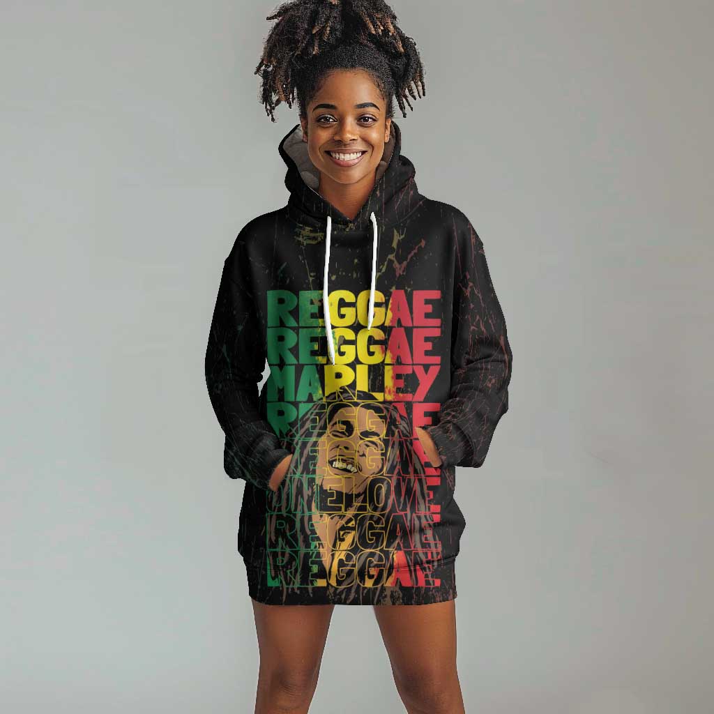 Reggae King Marley Hoodie Dress Typeset Grunge Style