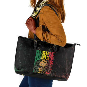 Reggae King Marley Leather Tote Bag Typeset Grunge Style