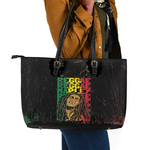 Reggae King Marley Leather Tote Bag Typeset Grunge Style