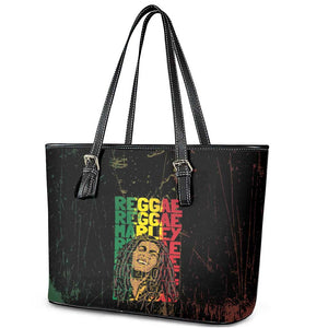 Reggae King Marley Leather Tote Bag Typeset Grunge Style