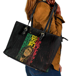 Reggae King Marley Leather Tote Bag Typeset Grunge Style