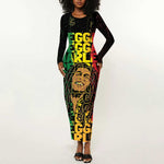 Reggae King Marley Long Sleeve Bodycon Dress Typeset Grunge Style LT7