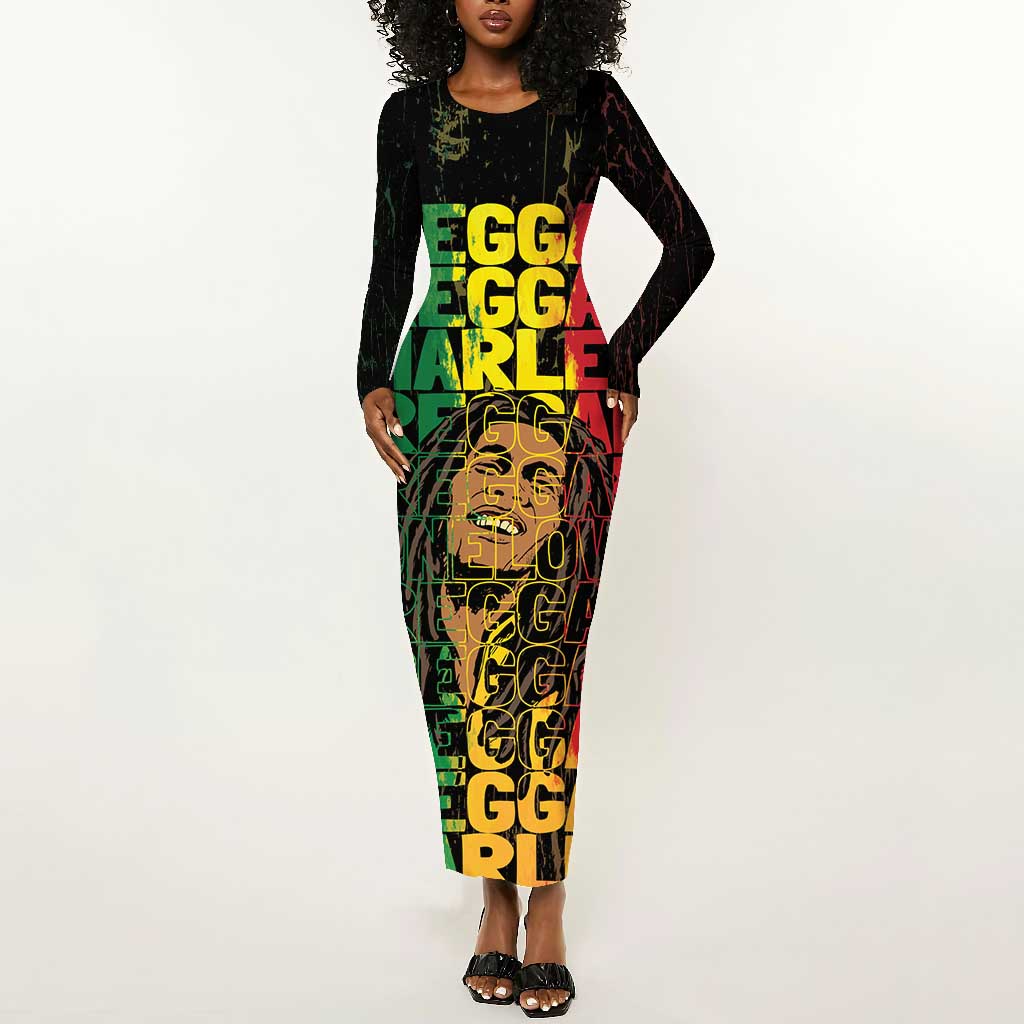 Reggae King Marley Long Sleeve Bodycon Dress Typeset Grunge Style