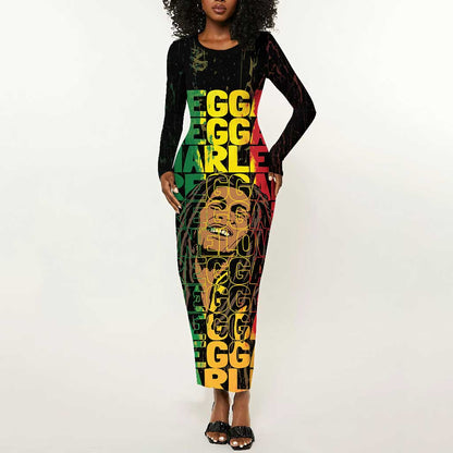 Reggae King Marley Long Sleeve Bodycon Dress Typeset Grunge Style LT7