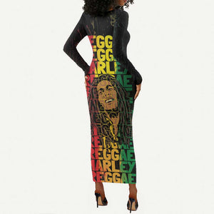 Reggae King Marley Long Sleeve Bodycon Dress Typeset Grunge Style