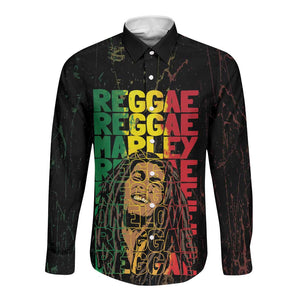 Reggae King Marley Long Sleeve Button Shirt Typeset Grunge Style