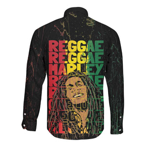 Reggae King Marley Long Sleeve Button Shirt Typeset Grunge Style