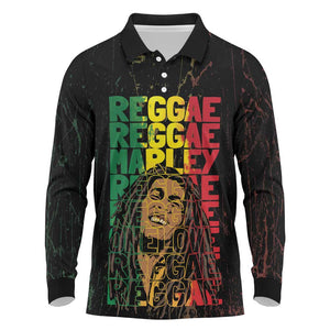 Reggae King Marley Long Sleeve Polo Shirt Typeset Grunge Style