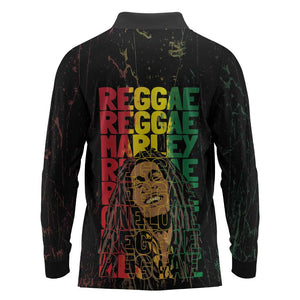 Reggae King Marley Long Sleeve Polo Shirt Typeset Grunge Style