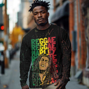 Reggae King Marley Long Sleeve Shirt Typeset Grunge Style LT7