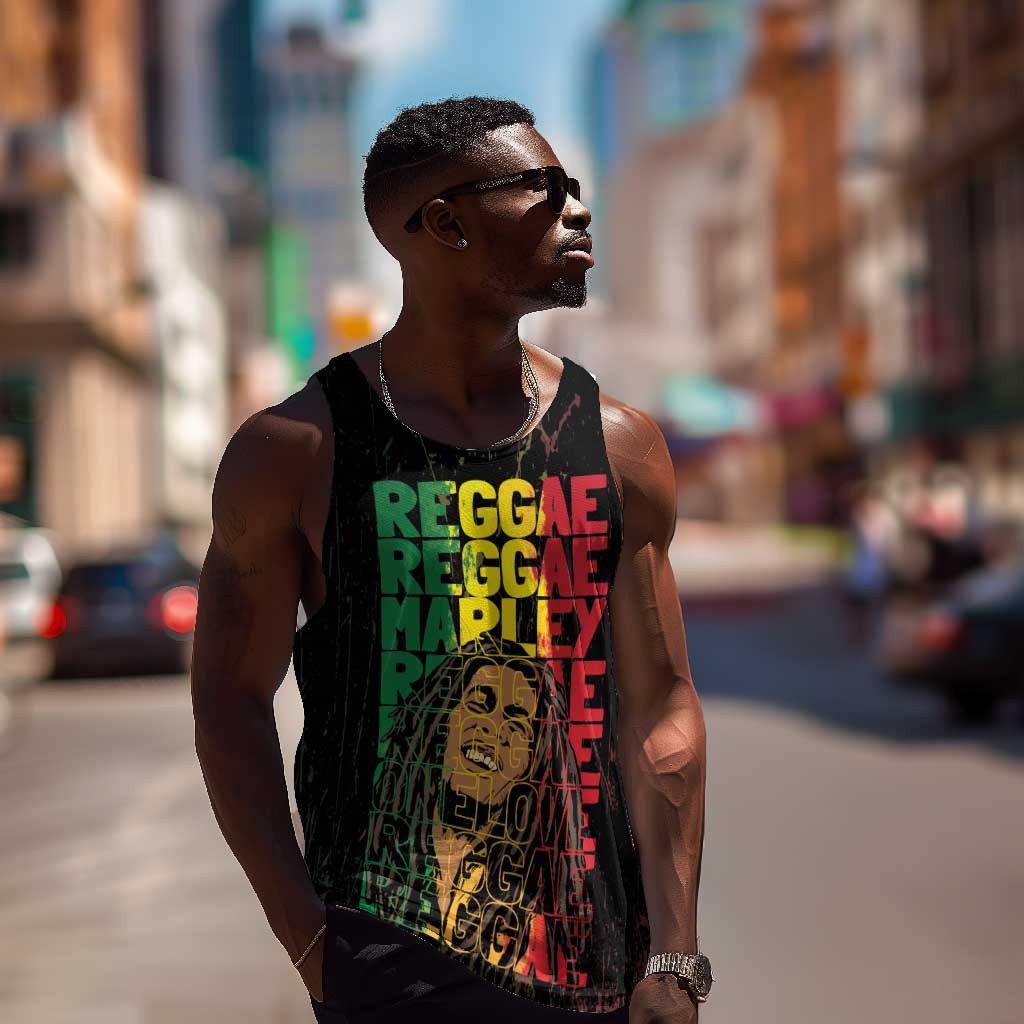 Reggae King Marley Men Tank Top Typeset Grunge Style