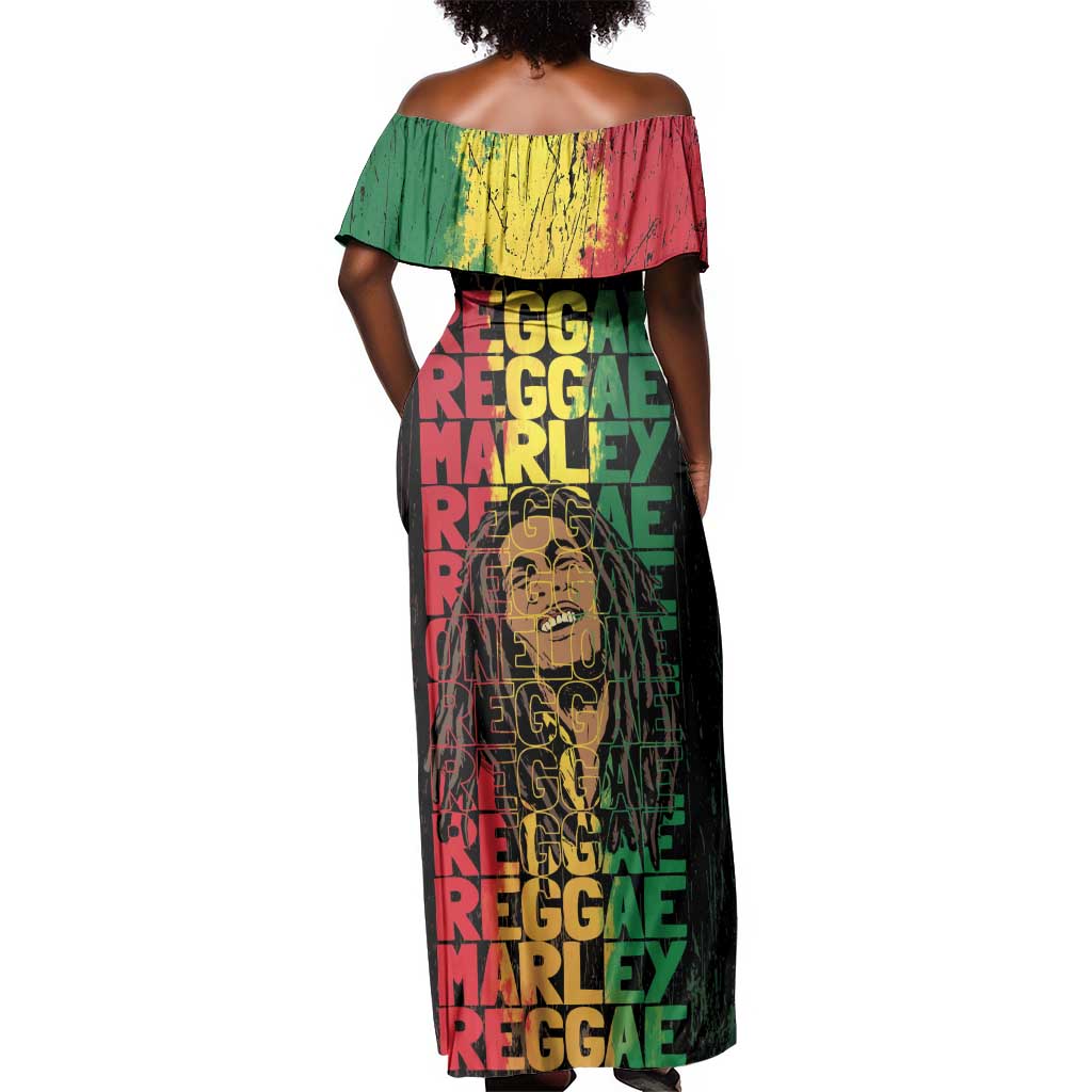 Reggae King Marley Off Shoulder Maxi Dress Typeset Grunge Style