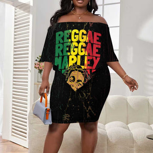 Reggae King Marley Off Shoulder Short Dress Typeset Grunge Style LT7