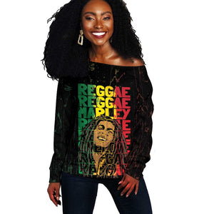 Reggae King Marley Off Shoulder Sweater Typeset Grunge Style