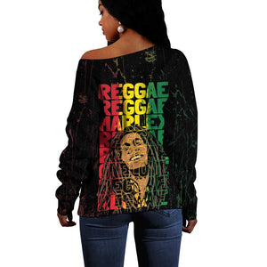 Reggae King Marley Off Shoulder Sweater Typeset Grunge Style