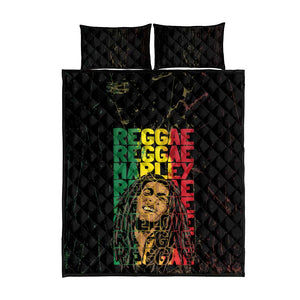 Reggae King Marley Quilt Bed Set Typeset Grunge Style