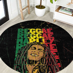 Reggae King Marley Round Carpet Typeset Grunge Style