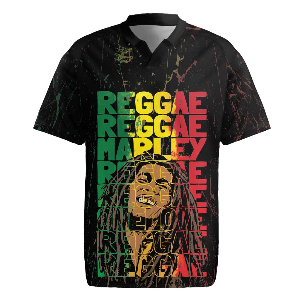 Reggae King Marley Rugby Jersey Typeset Grunge Style