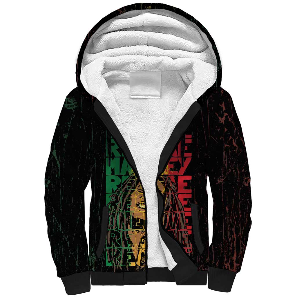 Reggae King Marley Sherpa Hoodie Typeset Grunge Style