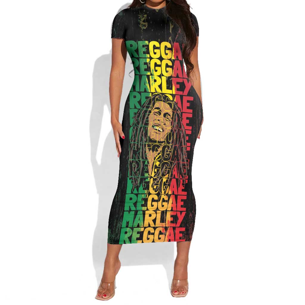 Reggae King Marley Short Sleeve Bodycon Dress Typeset Grunge Style