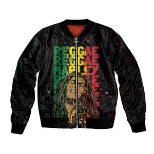 Reggae King Marley Sleeve Zip Bomber Jacket Typeset Grunge Style