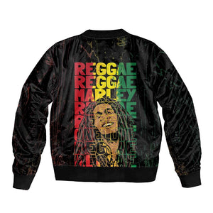 Reggae King Marley Sleeve Zip Bomber Jacket Typeset Grunge Style