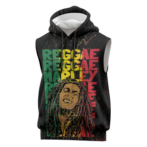 Reggae King Marley Sleeveless Hoodie Typeset Grunge Style - African Pride