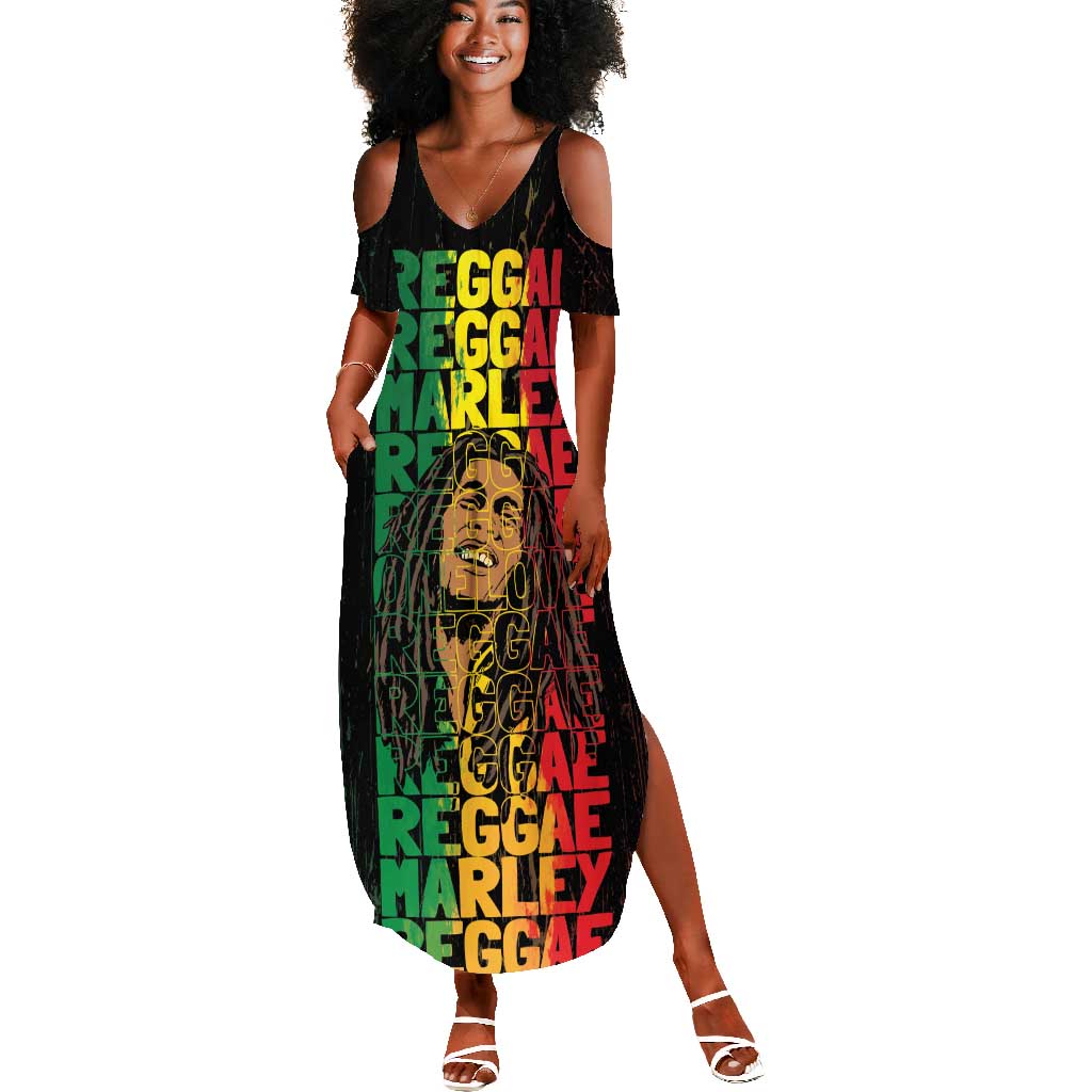 Reggae King Marley Summer Maxi Dress Typeset Grunge Style