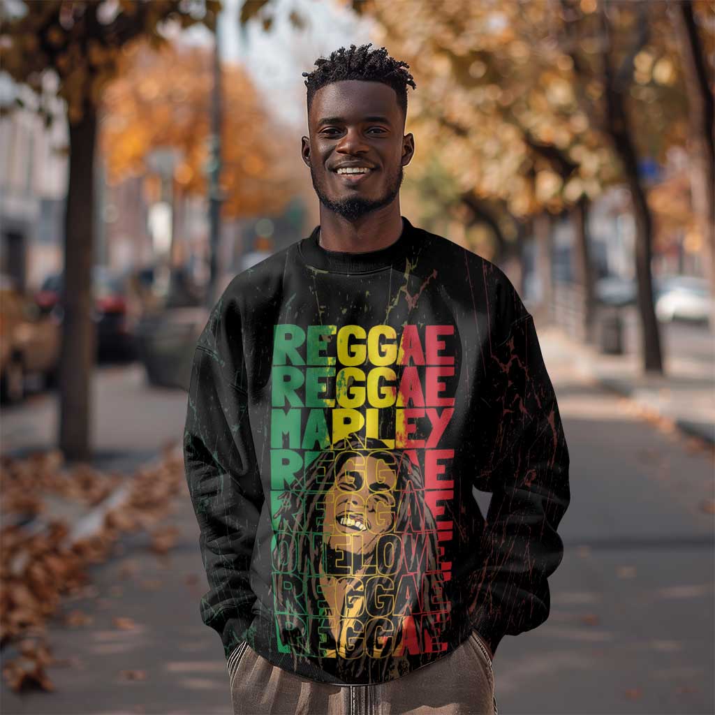 Reggae King Marley Sweatshirt Typeset Grunge Style